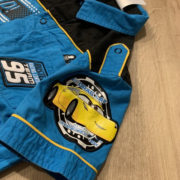 Disney Cars Lightning McQueen Racing Mechanic Pit Crew Button Shirt Youth 5/6 - Picture 4 of 7